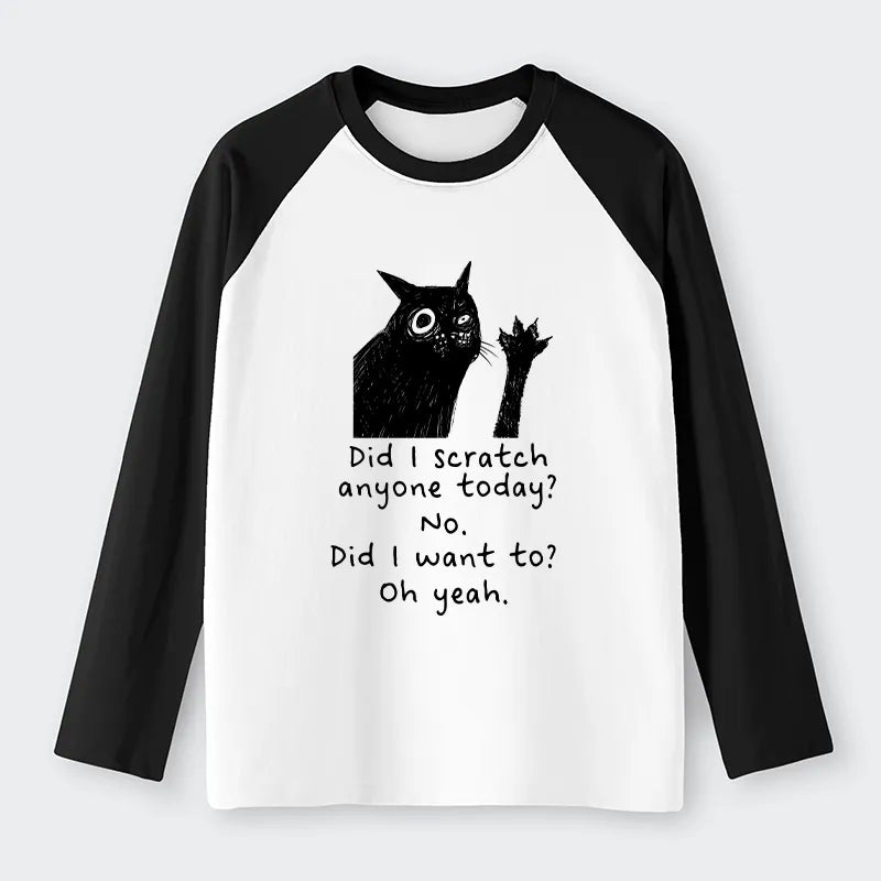 Kyoto-Lion Black Cat Scratches People Raglan Long Sleeve T-shirt