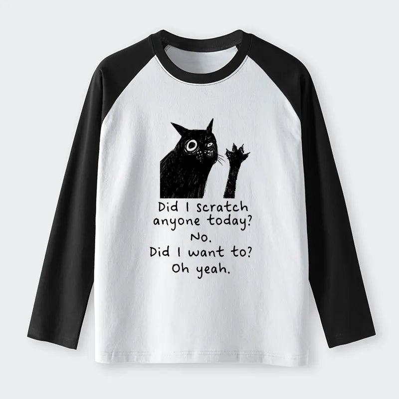 Kyoto-Lion Black Cat Scratches People Raglan Long Sleeve T-shirt
