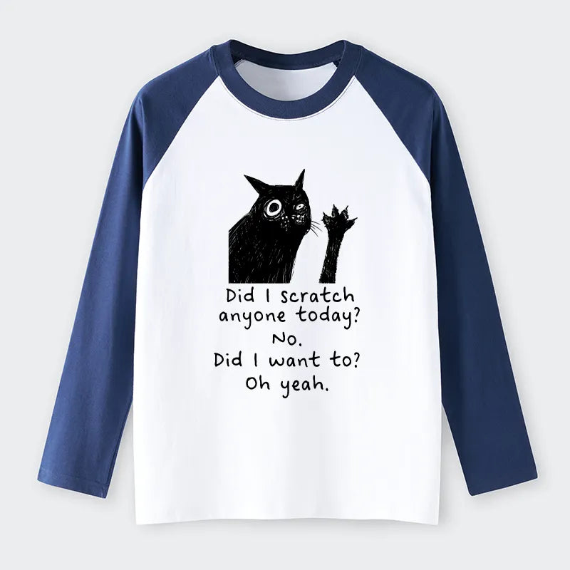 Kyoto-Lion Black Cat Scratches People Raglan Long Sleeve T-shirt