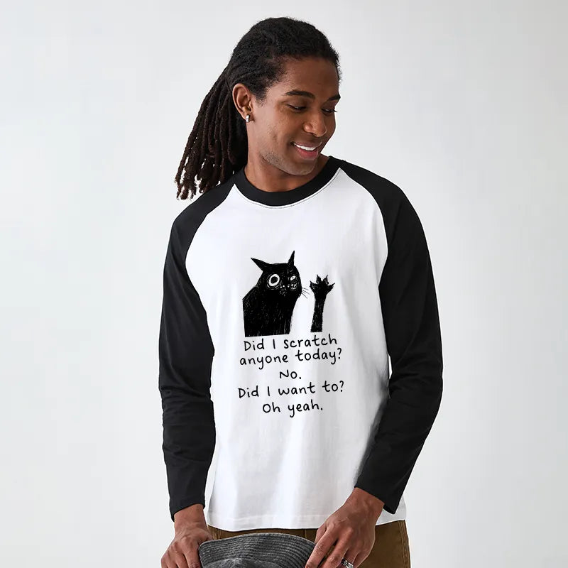 Kyoto-Lion Black Cat Scratches People Raglan Long Sleeve T-shirt