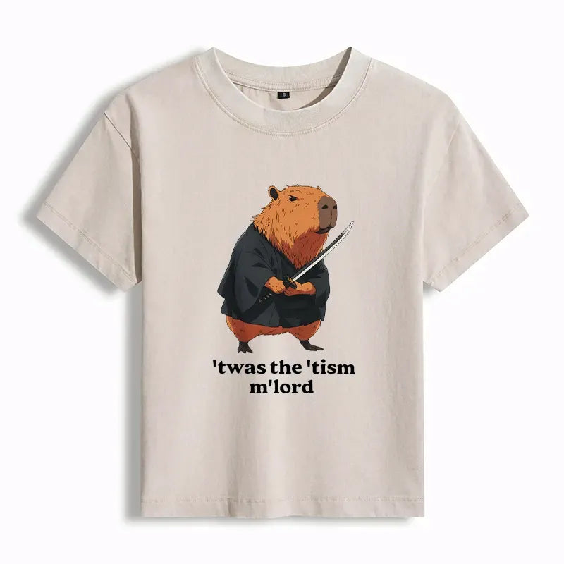 Kyoto-Lion Focused Samurai Capybara Women's Washed T-shirt