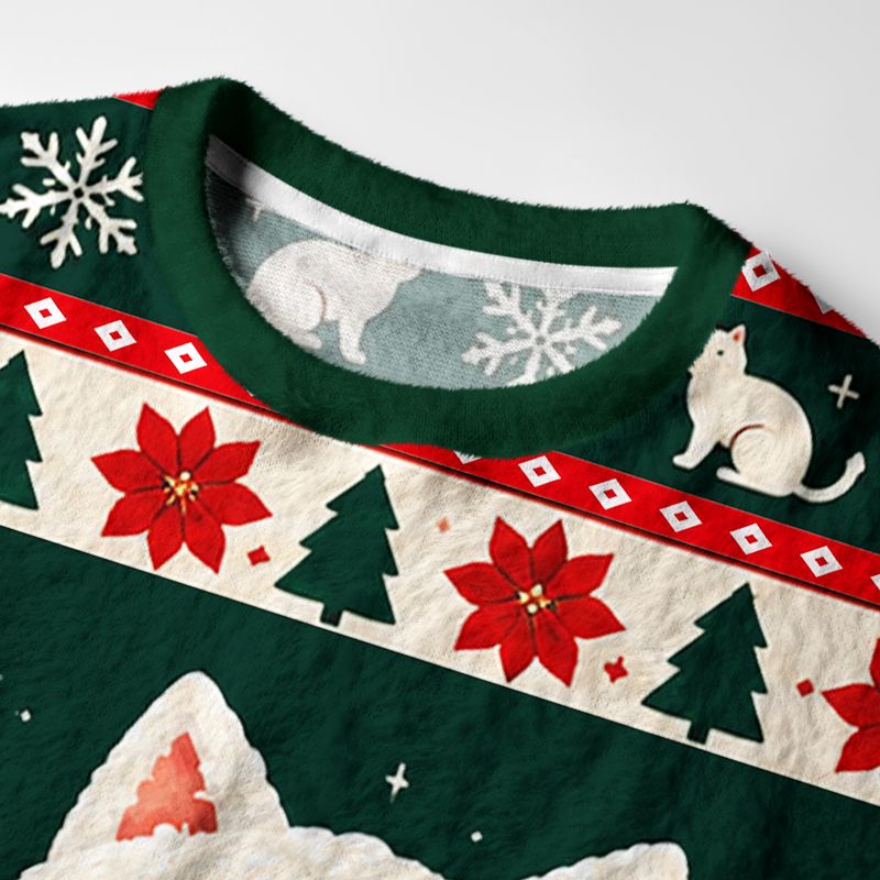 Kyoto-Lion Cats Build Snowcat Funny Meme Fuzzy Christmas Ugly Sweatshirt