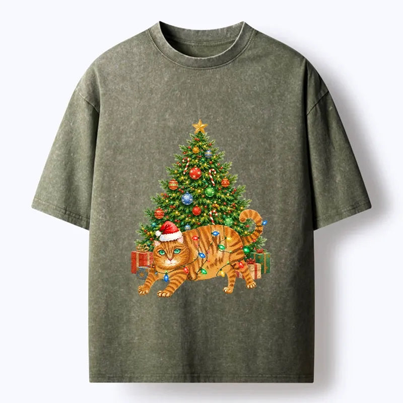 Kyoto-Lion Christmas Cat Chaos Washed T-Shirt
