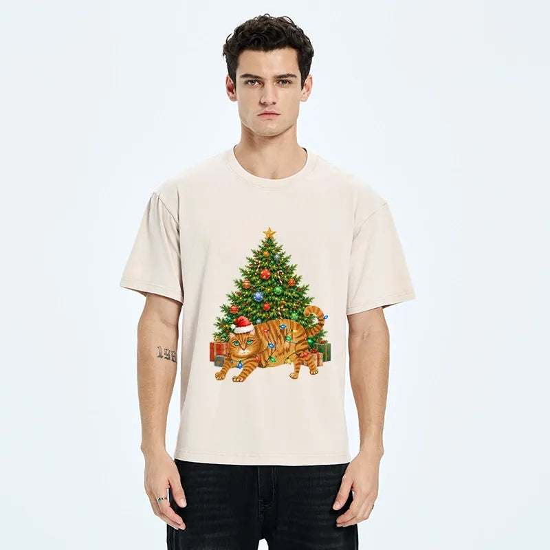 Kyoto-Lion Christmas Cat Chaos Washed T-Shirt