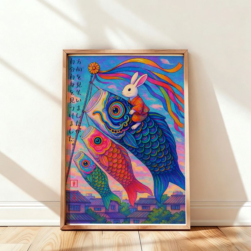 Ukiyoe Rabbit Ride Poster for Home