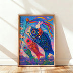 Ukiyoe Rabbit Ride Poster for Home