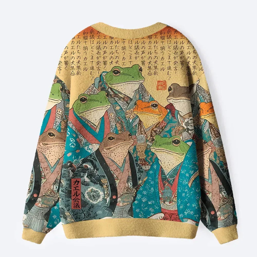 Ukiyo-e Frog Cardigan for Daily Wear