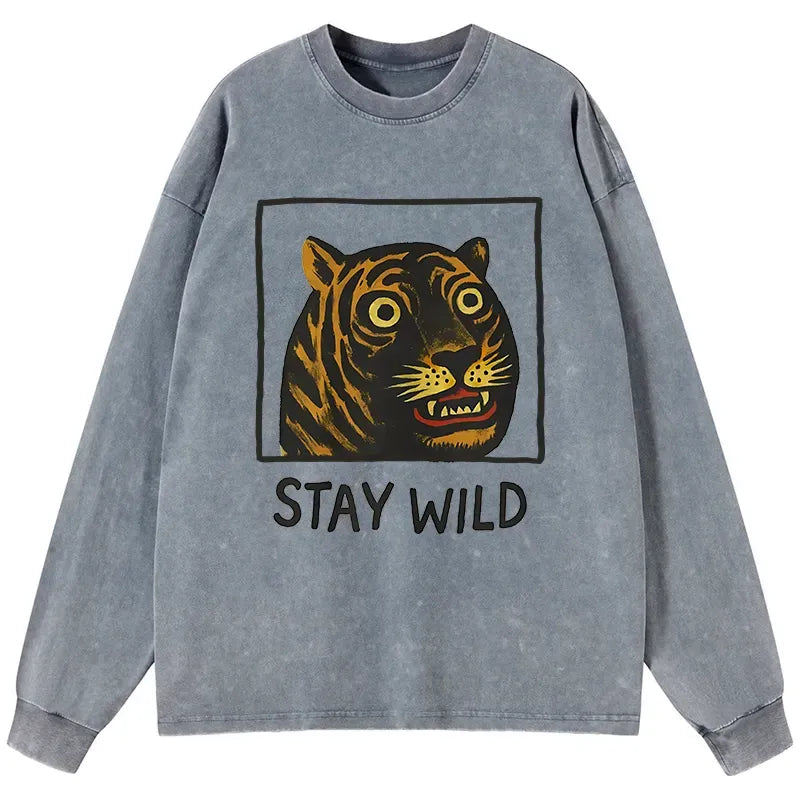 Kyoto-Lion Silly And Cute Tiger Washed Long Sleeve T-Shirt
