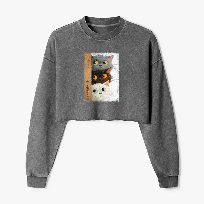 Washed Crop Sweatshirt for Summer Vacation