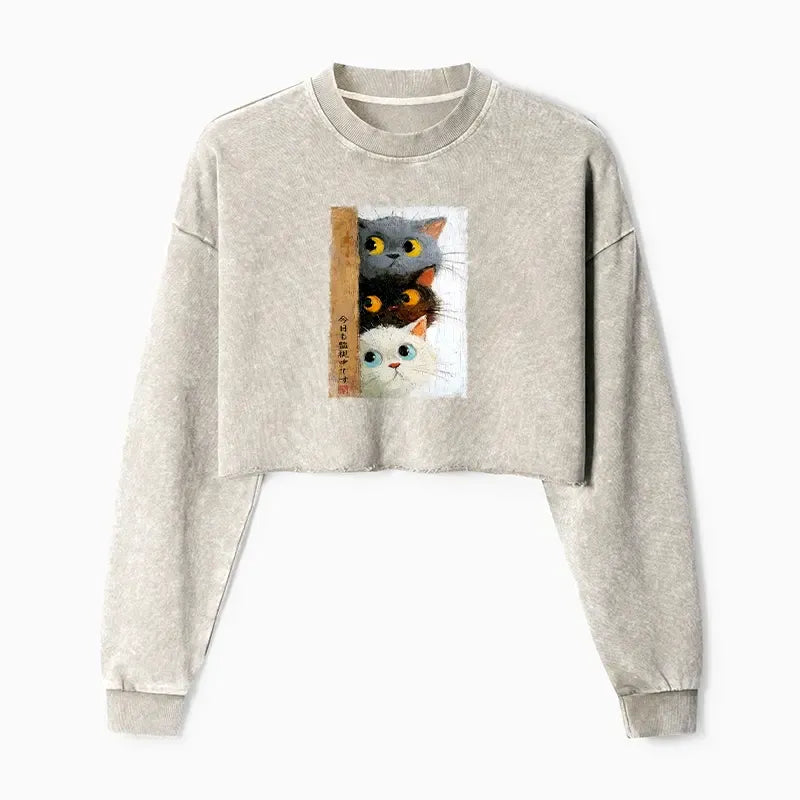 Washed Crop Sweatshirt for Summer Vacation
