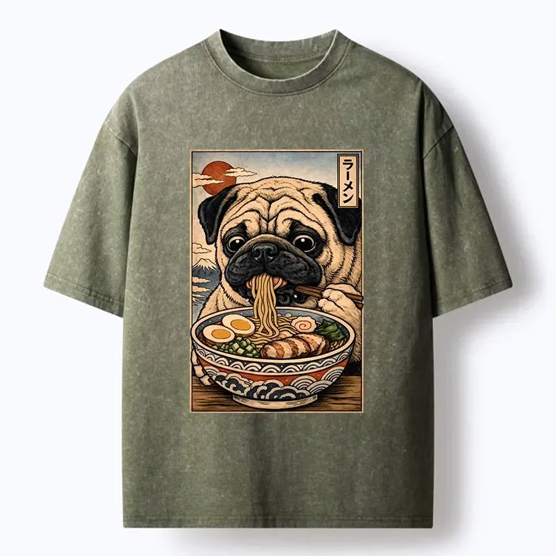 Kyoto-Lion Ramen Time For The Pug Washed T-Shirt