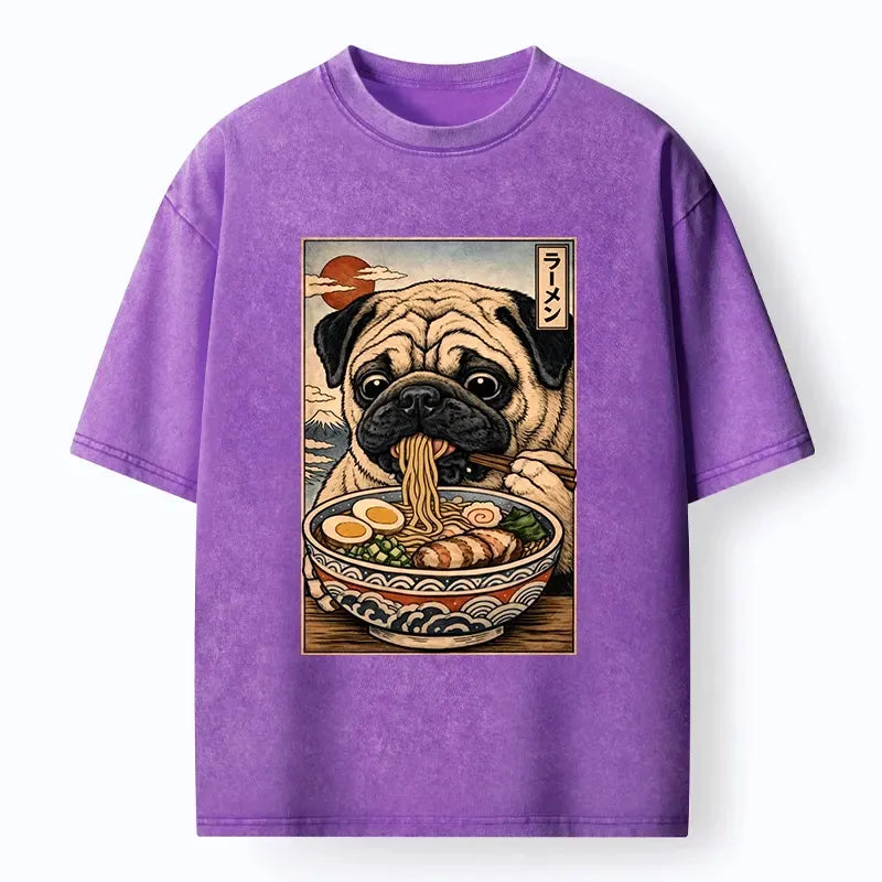 Kyoto-Lion Ramen Time For The Pug Washed T-Shirt