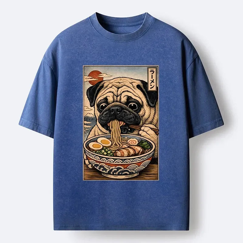Kyoto-Lion Ramen Time For The Pug Washed T-Shirt