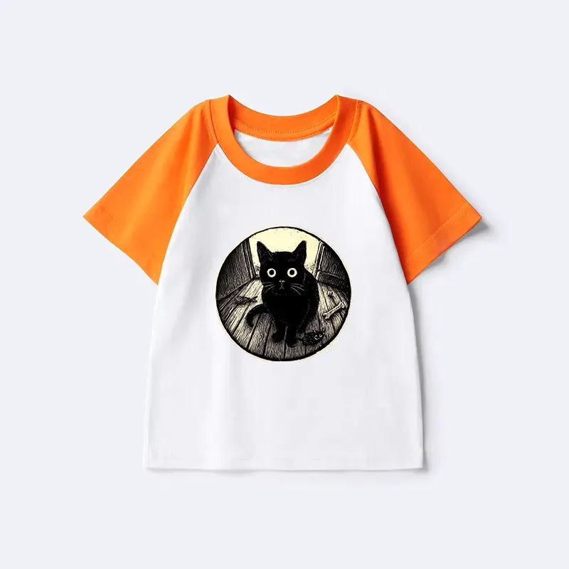 Cute Black Cat Raglan Shirt for Boys