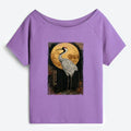 Kyoto-Lion Vintage Japanese Crane Kanji Off Shoulder T-Shirt