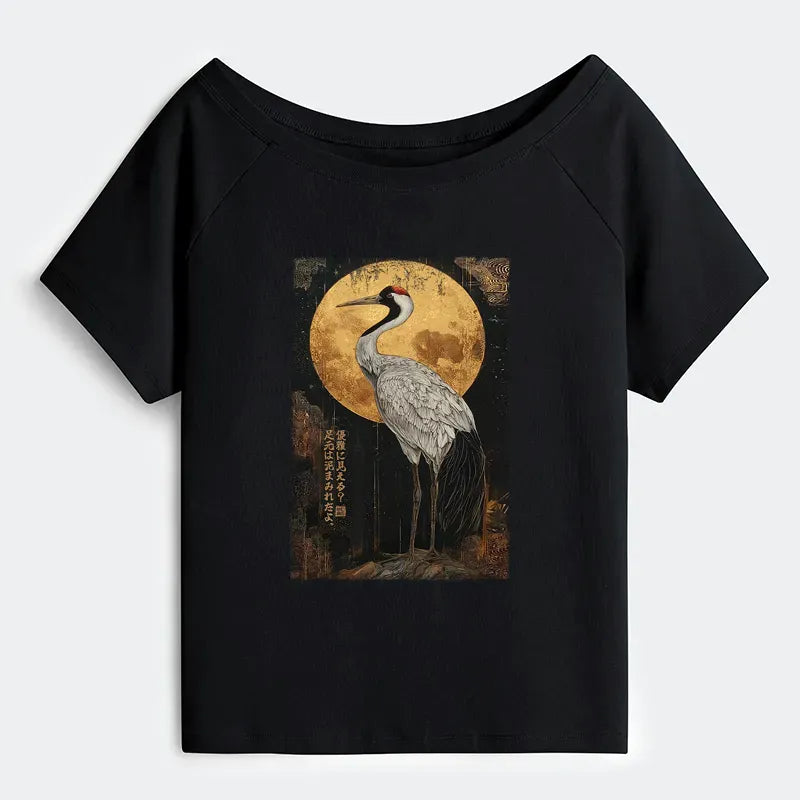 Kanji Off Shoulder T-Shirt for Daily Wear