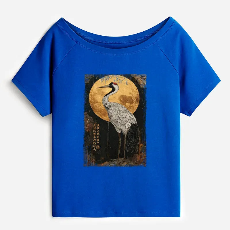 Kanji Off Shoulder T-Shirt for Daily Wear