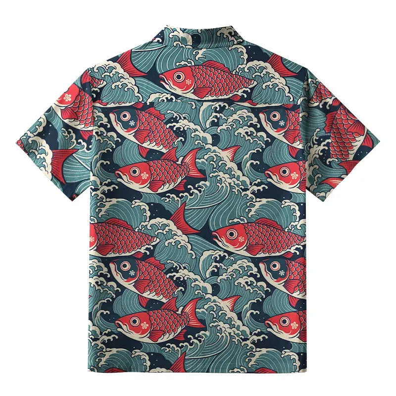 Japanese Koi Wave Button-up Shirt