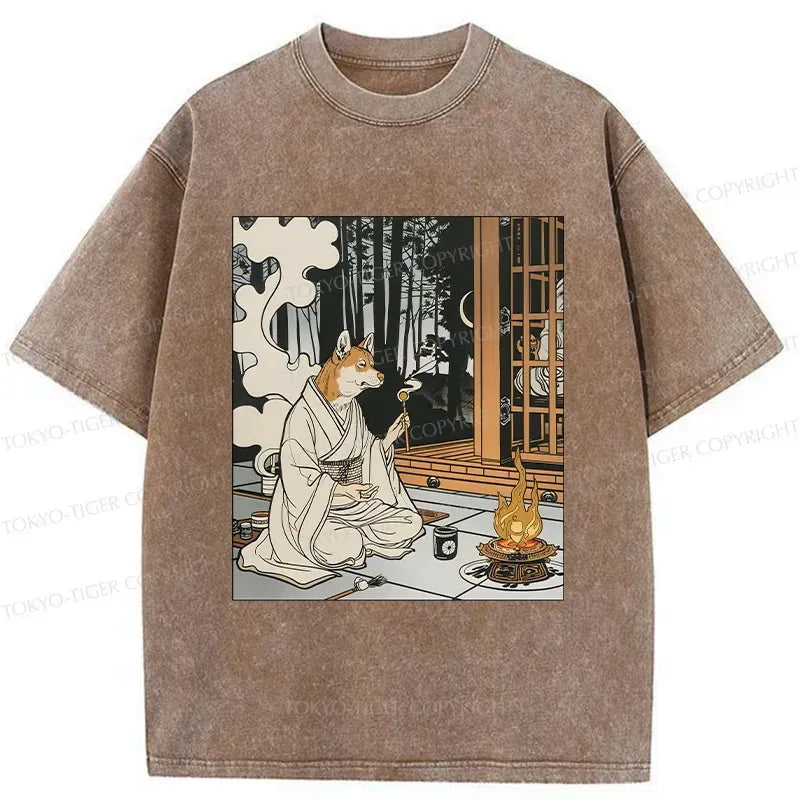 Kyoto-Lion Zen Dog Japanese Washed T-Shirt