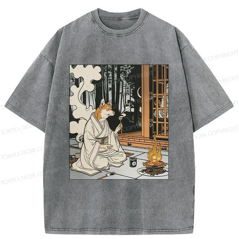 Kyoto-Lion Zen Dog Japanese Washed T-Shirt