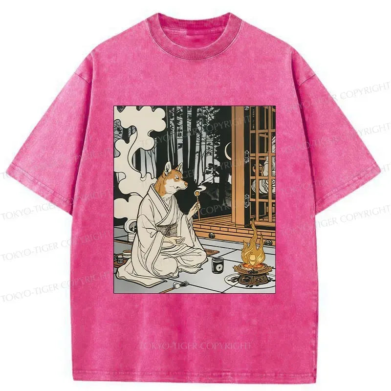 Kyoto-Lion Zen Dog Japanese Washed T-Shirt