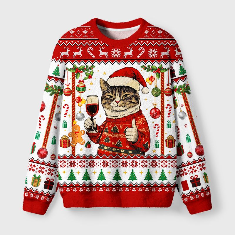 Kyoto-Lion Christmas Cat Likes Fuzzy Christmas Ugly Sweatshirt
