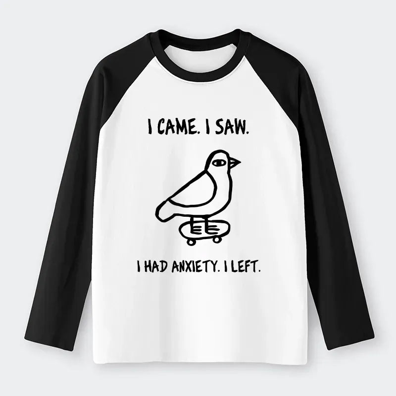 Kyoto-Lion Funny Meme Bird Just Needs A Break Raglan Long Sleeve T-shirt