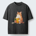 Kyoto-Lion Funny Beer Cat After Work Washed T-Shirt