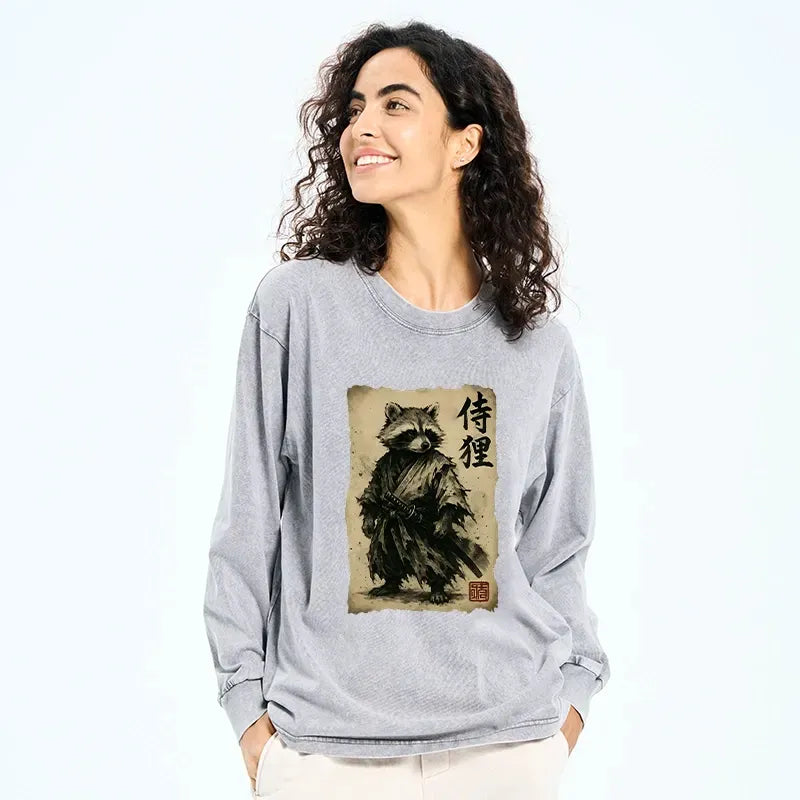 Samurai Washed Long Sleeve T-Shirt for Daily Wear