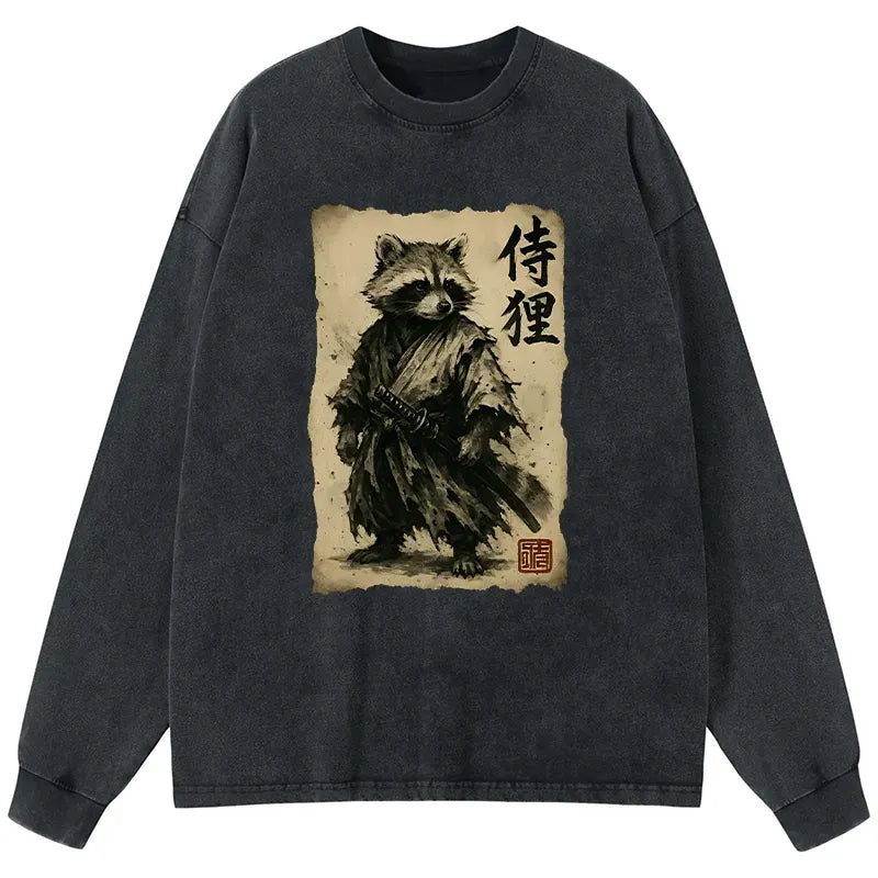 Retro Raccoon Samurai Tee for Streetwear