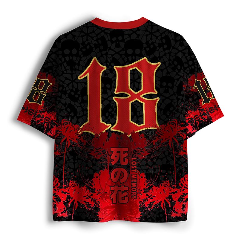 Kyoto-Lion Dark Goth Spider Lily Skull Art Mesh Jersey