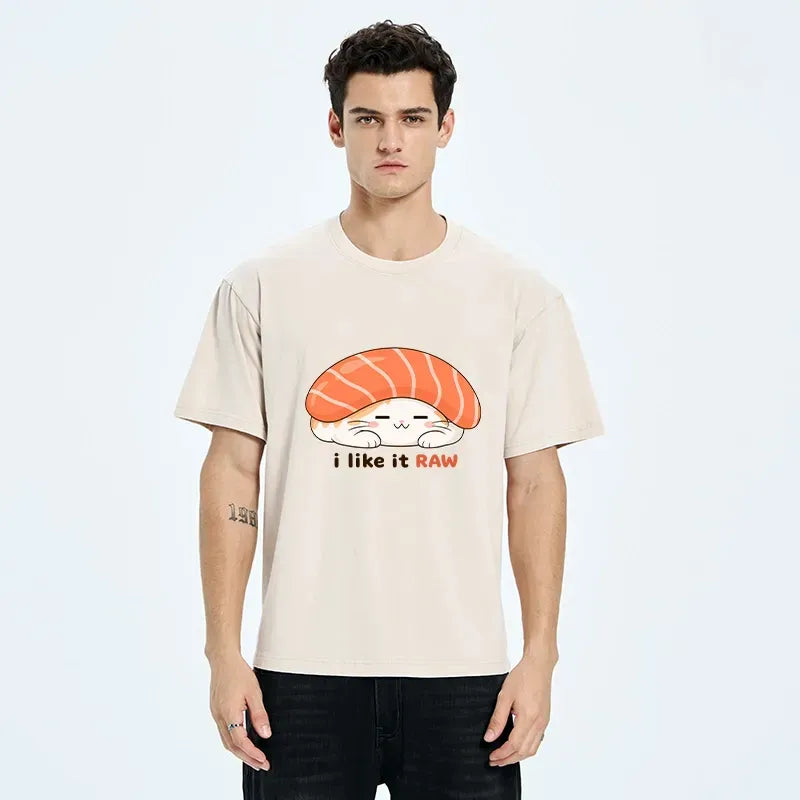 Kyoto-Lion Funny Meme Sushi Cat Loves Raw Salmon Washed T-Shirt
