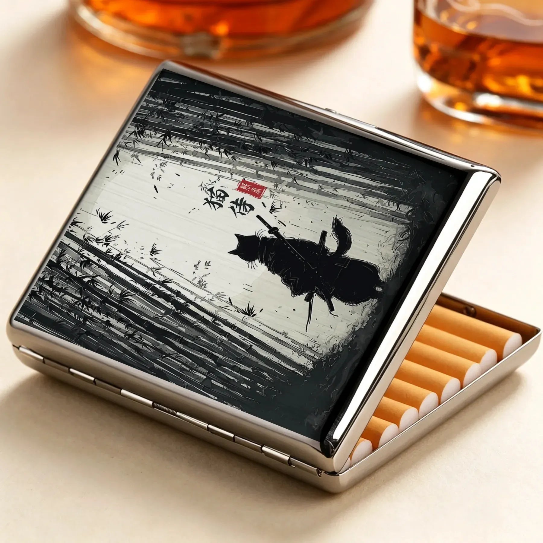Samurai Cat Cigarette Case Gift Idea