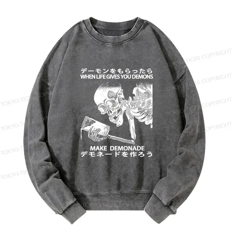 Kyoto-Lion Make Demonade Funny Washed Sweatshirt