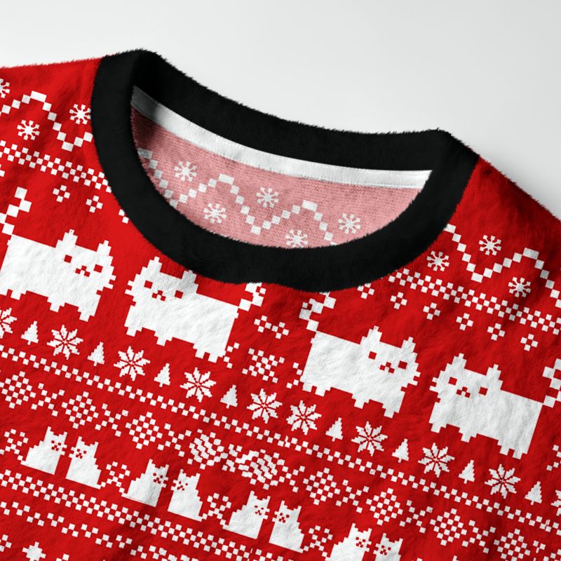 Kyoto-Lion Black Cat In An Ugly Sweater Fuzzy Christmas Ugly Sweatshirt