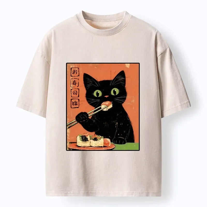 Washed Vintage Japanese Cat T-Shirt