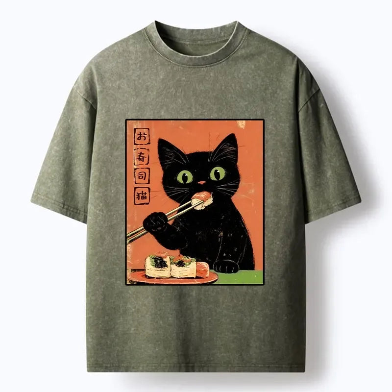 Washed Vintage Japanese Cat T-Shirt