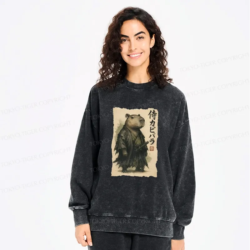 Kyoto-Lion Capybara Samurai Washed Sweatshirt