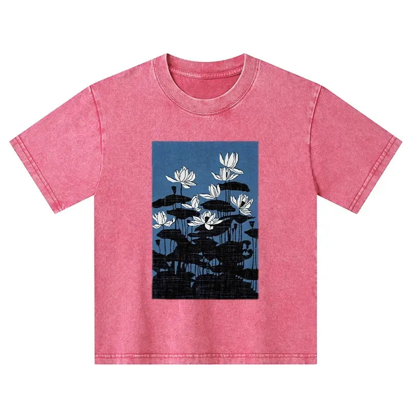 Kids Japanese Art Blue Lotus T-Shirt