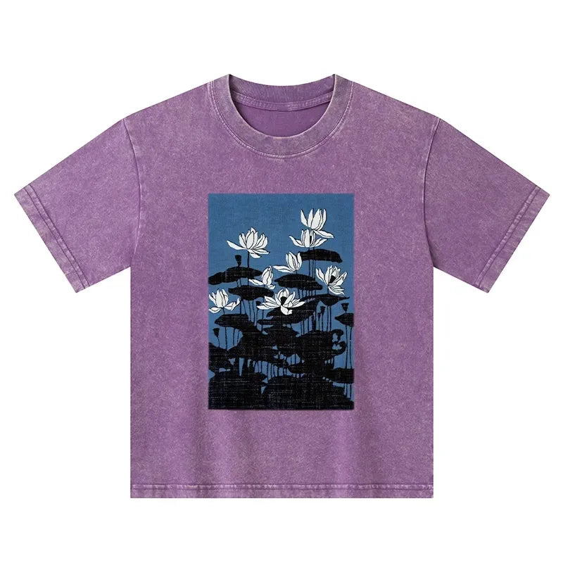 Kids Japanese Art Blue Lotus T-Shirt