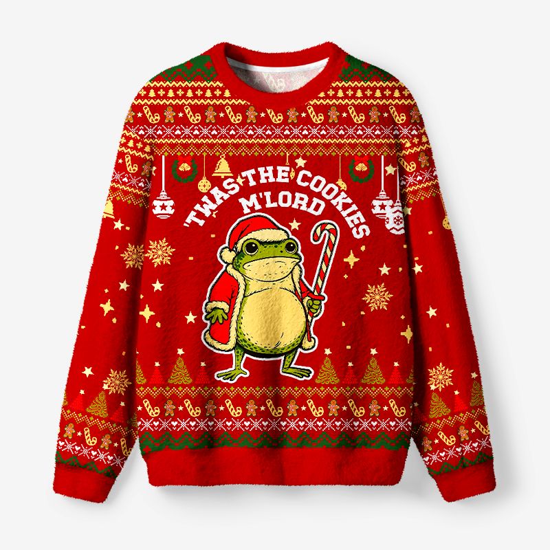 Kyoto-Lion Twas The Cookies Frog Fuzzy Christmas Ugly Sweatshirt
