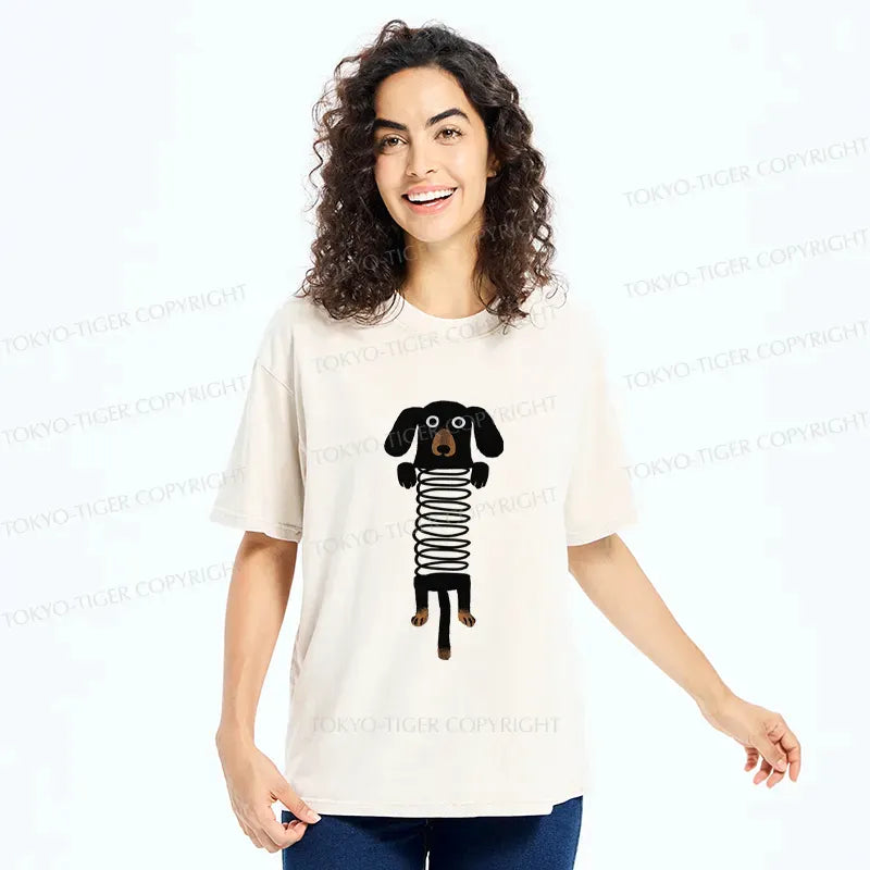 Kyoto-Lion The Cute Spring Dachshund Washed T-Shirt
