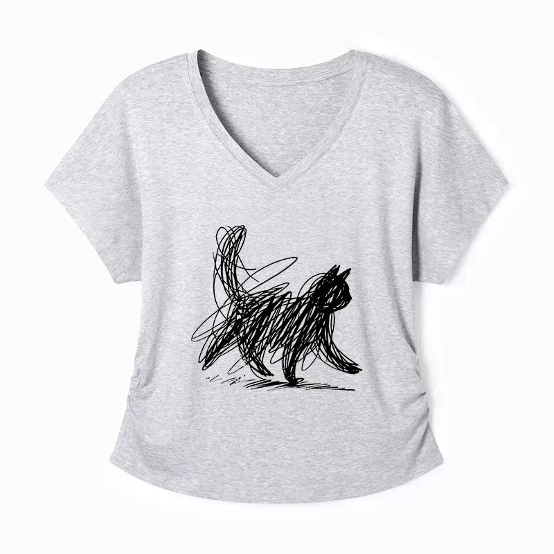 Kyoto-Lion Minimalist Cat Art Modal Dolman Sleeve T-Shirt