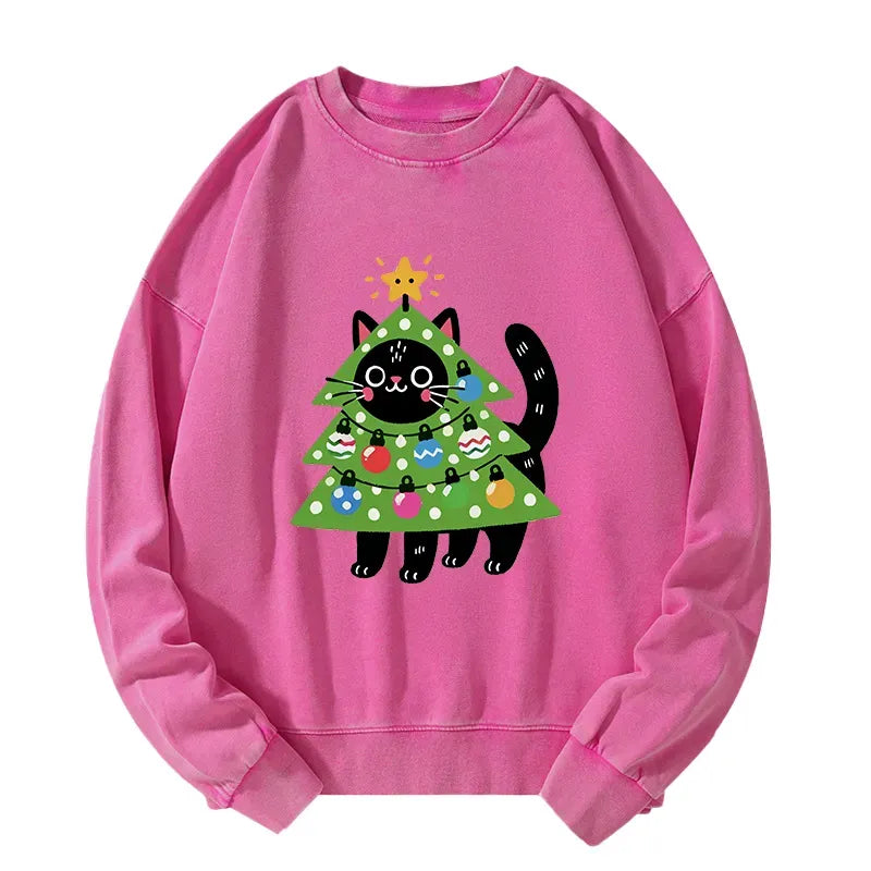 Kyoto-Lion Christmas Tree Cat Washed Sweatshirt