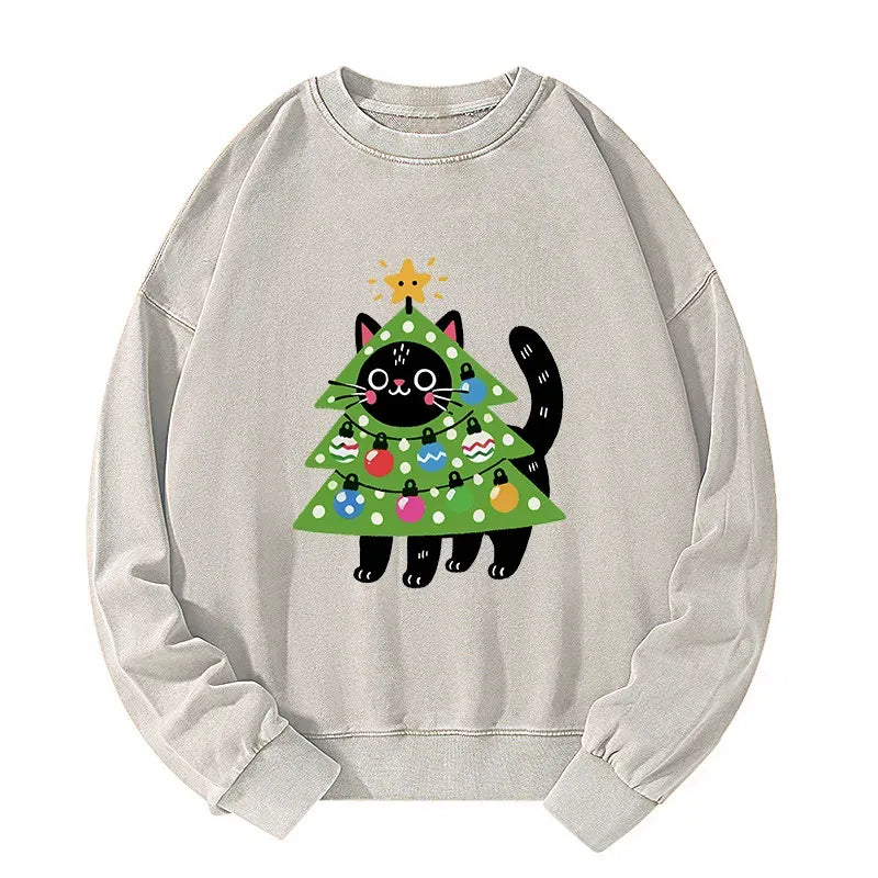 Kyoto-Lion Christmas Tree Cat Washed Sweatshirt