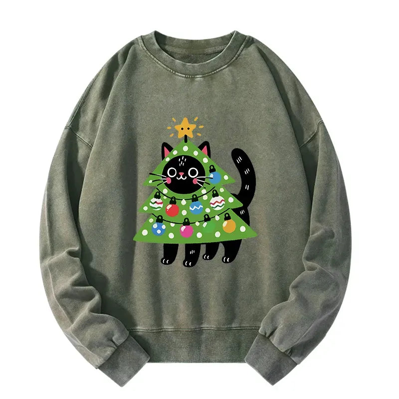 Japanese Cat Washed Sweatshirt Gift Idea