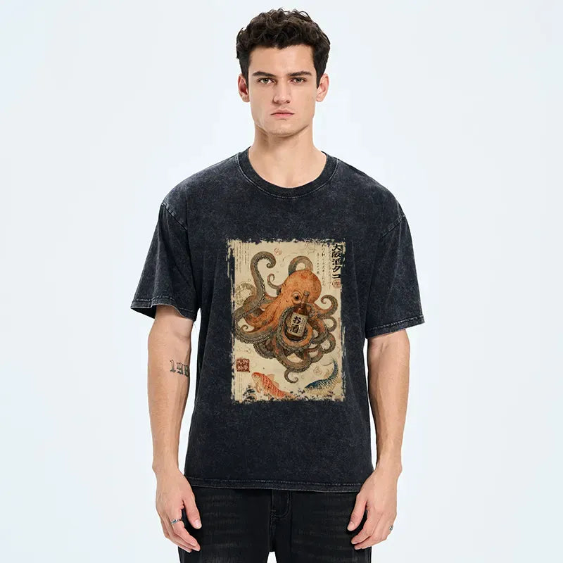 Kyoto-Lion Osaka Sake & Octopus Washed T-Shirt
