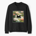 Black Cat Lotus Flower Sweatshirt for Daily Wear
