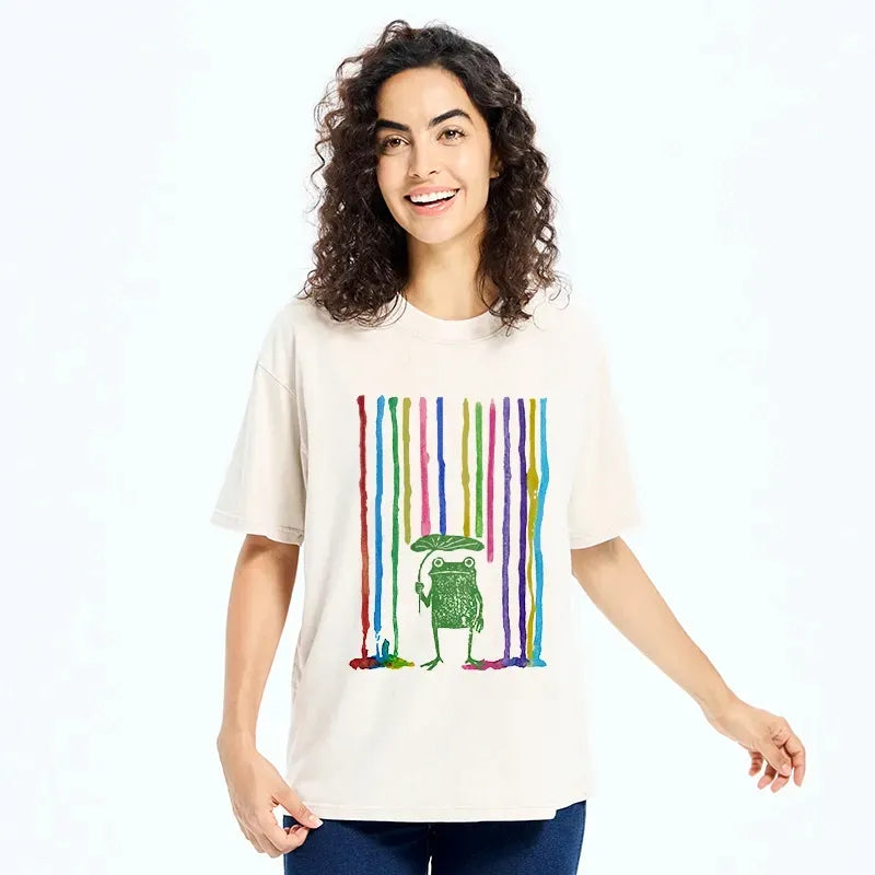 washed rainbow frog vintage tee