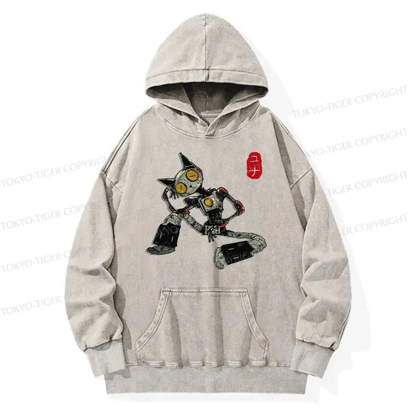 Japanese Robot Cat Washed Hoodie